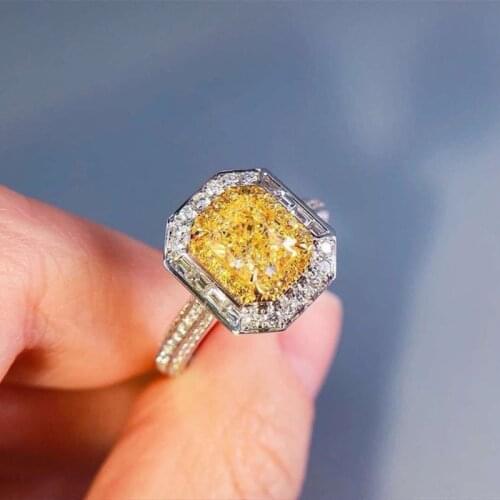 Gorgeous Charming Square Yellow CZ Stone Ring Women Fashion Double Color Crystal Zircon Ring For Bridal Trendy Jewelry Wholesale