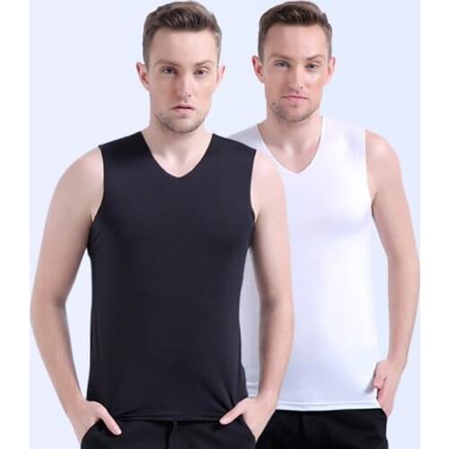 Men Summer Ice Silk Vest Compression Shirt Sleeveless Breathable Elastic Sports Tops Vest Slimming Body Shapewear Corset
