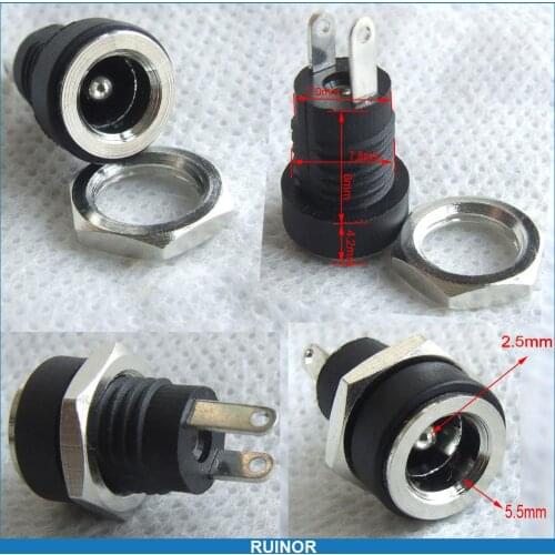 100PCS/lot X Copper 5.5mm x 2.5mm DC Plug Socket 3A Power Charger Panel Mount Screw Nut