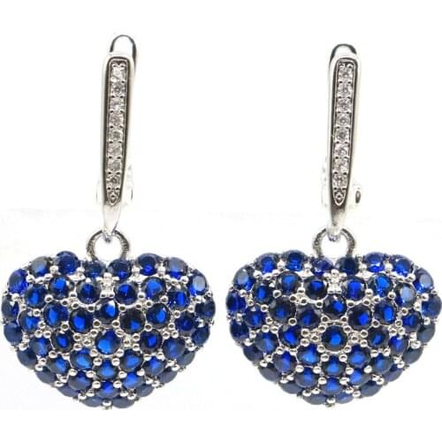 60x28mm SheCrown Long Big Heavy 26.3g Created London Blue Topaz White Zircon Jewelry Making Silver Earrings