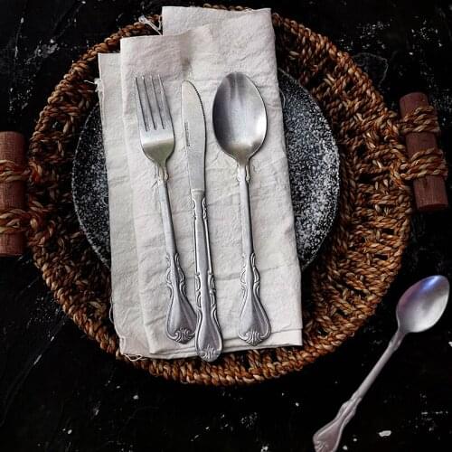 4PCS Retro Cutlery Sets 304 Stainless Steel Knife Fork Coffee Spoon Dinnerware Kit Kitchen Tableware Fruit Flatware Silverware