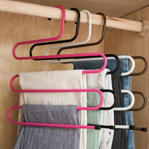 5 layers S Shape Iron Wardrobe Storage Hangers Pants Trousers Hanger Multi-Layers Clothing Storage Rack Closet Space Saver Rack