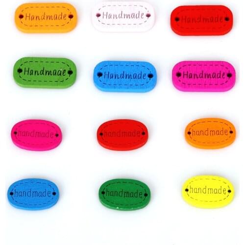 High Quality 50Pcs/lot Oval "Hand made" Wood Buttons Sewing Accessories Decoration Buttons Handmade Scrapbooking Craft DIY