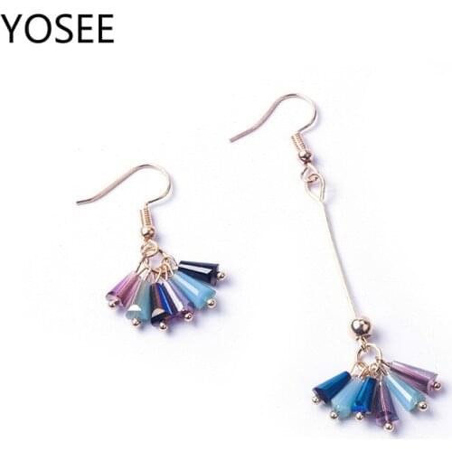 Asymmetric Color Crystal Tassel Ear Ornaments