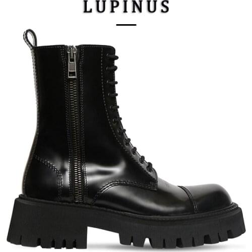 2021 Platform Chunky Ankle Boots Women Side Zipper Lace-up Short Boots Women Brand Design Street Style Motorcycle Boots Mujer