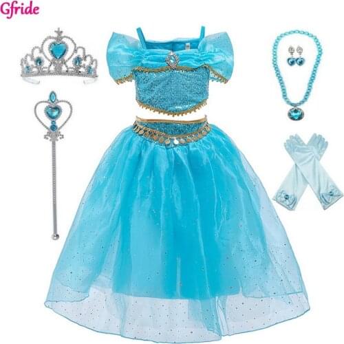 Girls Jasmine Dress Up Kids Jasmine Costumes For Girl Party Belly Dance Dress Indian Disfraces Kids Arabian Christmas Clothes
