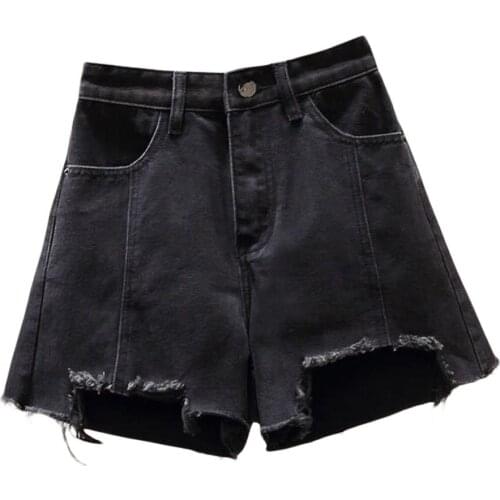 2020 Fashion Women Summer Denim Shorts Jeans Women Fashion Hem High Waist Wide Leg Pockets Shorts Denim Jeans Hot Black Shorts