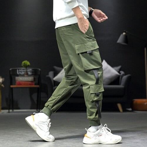 Hip Hop Joggers Cargo Pants Spring Autumn Men Harem Pants Multi-pocket Ribbons Man Sweatpants Streetwear Casual Mens Pants M-5XL