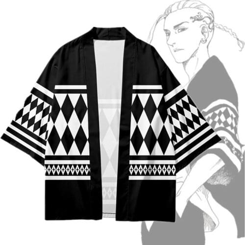 Anime Black White Tokyo Revengers Cosplay Cloak Summer Hanagaki Takemichi Ken Ryuguji Haori Kimono Tee