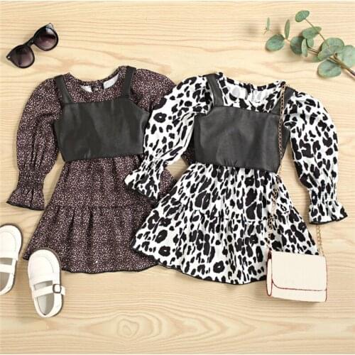 Kids Girls Clothes Set Fashion Baby Girl Autumn Leopard Print Dress + Camisole 2PCS Outfit Children Clothing Set