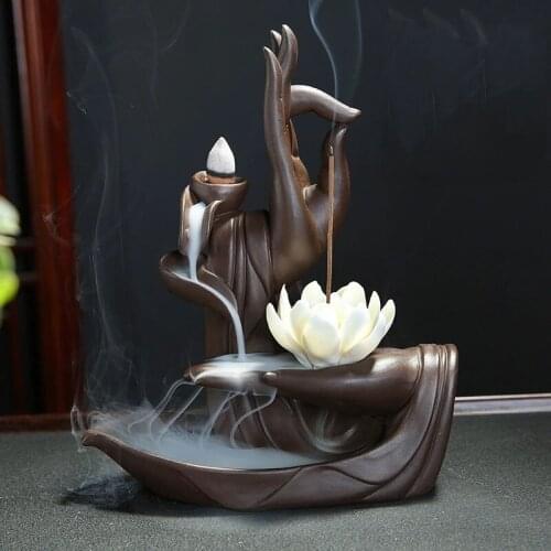 Backflow Incense Burner Ceramic The Monk Buddha Hand Holder Bigger Tower Censer Incense Cones Smoke Dropshipping