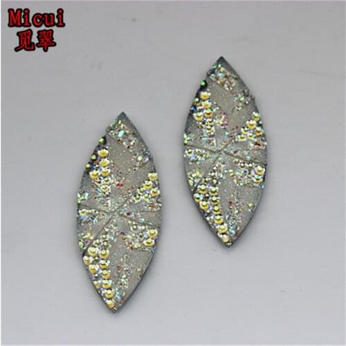 Micui 30pcs 19*47mm AB Clear Horse Eye Rhinestone Resin Rhinestones Flatback For Clothes Dress Crafts Garment decoration ZZ506
