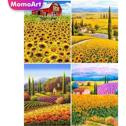 MomoArt Diamond Embroidery Flowers Full Square Diamond Painting Sunflower Cross Stitch Mosaic House Rhinestones Handmade Gift