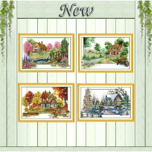 Winter scenery lakeside home decor painting counted printed on canvas DMC 11CT 14CT Cross Stitch kits embroidery needlework Sets