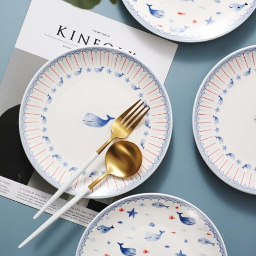 Nordic Dolphin Plate Ceramic Dish Dish Set Cartoon Custom Home Western Food Plate Restaurant Steak Plate