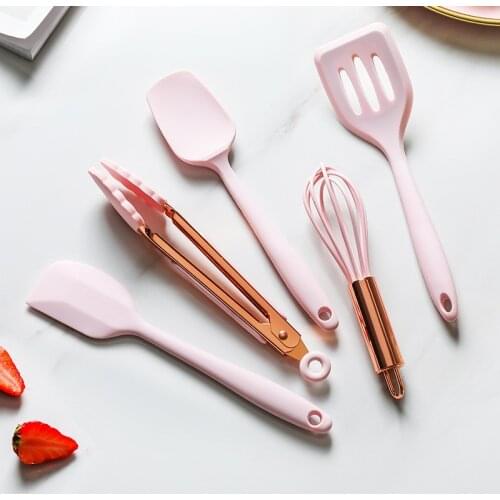 5Pcs Mini Silicone Cooking Utensils Set Non Stick High Temperature Resistance Kitchen Utensils Cooking Tools for Kids Lover Gift