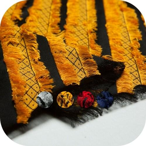 National Style: Couture fashion jacquard tassel cotton/polyester fabric,sewing for jacket,coat,dress,skirt,craft by the yard