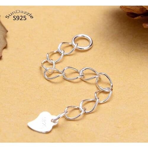 Real Pure Solid 925 Sterling Silver Extension Chain Wiith Close Ring Necklace Bracelet Extended Tail Chain Jewelry Findings