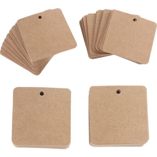 2021 New 100pcs Blank Square Kraft Paper Gift Hang Tags Wedding Label Price Card Crafts