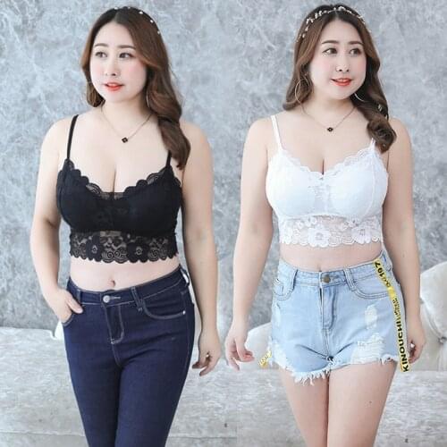 2021 New Arrival Women Lace Bra Plus Size Bralette Tube Top Vest With Chest Pad Black White Sexy Underwear Lingerie Maximizer