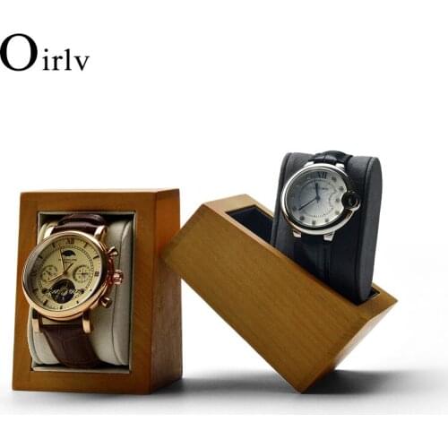 Oirlv Rice White/Dark Gray Watch Display Box Solid Wood Microfiber Watch Display Stand Watch Holder Portable Jewelry Box
