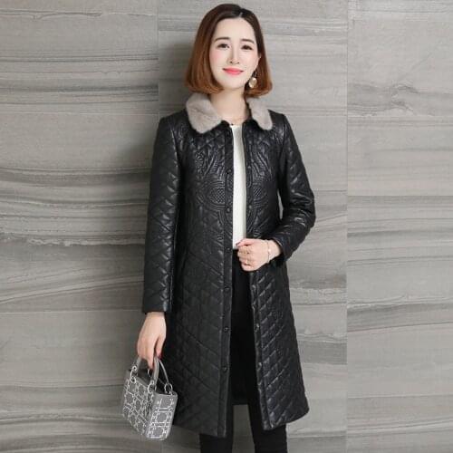 Autumn Winter Genuine Leather Jacket Women Long Sheepskin Coat Mink Fur Collar Korean Jackets Parka 2020 HQ17-CJX129B KJ2493