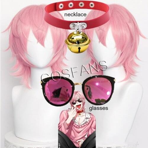Ayato Yuri Pink Short Wig Cosplay Costume Yarichin Bitch Bu Club Heat Resistant Synthetic Hair Men Party Wigs Necklace glasses