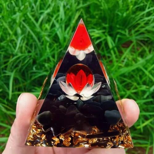 Orgonite Pyramid 60mm Buddha of the Tathagata With Obsidian Natural Cristal Stone Orgone Energy Healing Reiki Chakra Multiplier