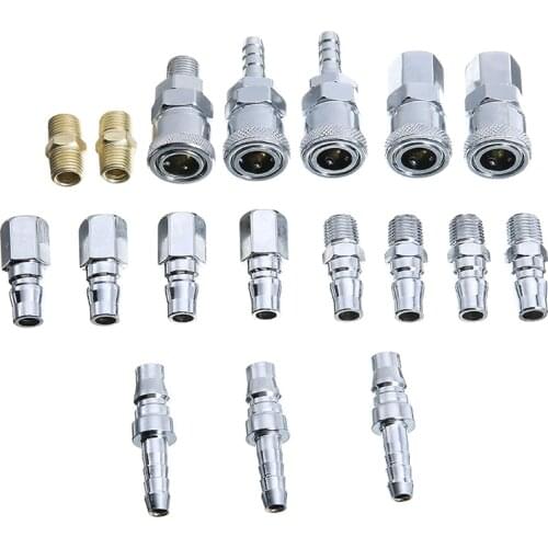 18pcs Stainless Steel Pneumatic Quick Coupling Quick Connector Nitto Style Air Compressor Connector Pneumatic Tools