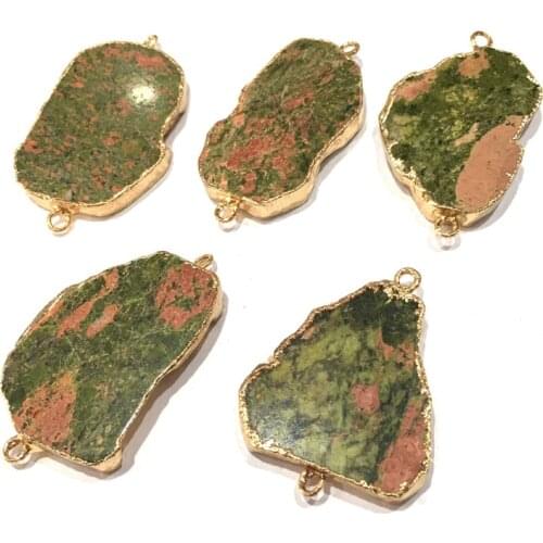 Natural stone Cut face pendant irregular shape Double hole connector for Jewelry Making DIY Necklace Accessories Size 35x50mm