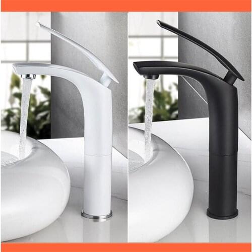 Bathroom Basin Faucet Black/White Solid Brass Material Sink Mixer Tap Hot and Cold Waterfall Basin Faucet Wash Crane
