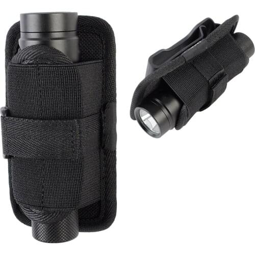 Tactical Flashlight Pouch Belt Carry Case Flashlight Torch Holster for Duty Belt Holder Molle System 360 Degree Rotatable Clip