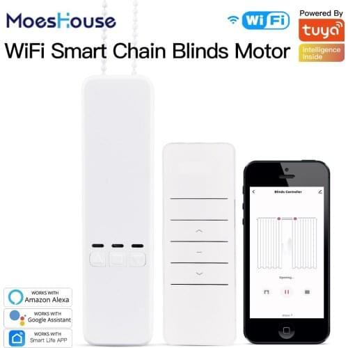 Moeshouse Tuya WiFi Smart Motor Electric Chain Roller Blinds Shade Shutter Drive RF Remote Kit Smart Life App via Alexa/Google