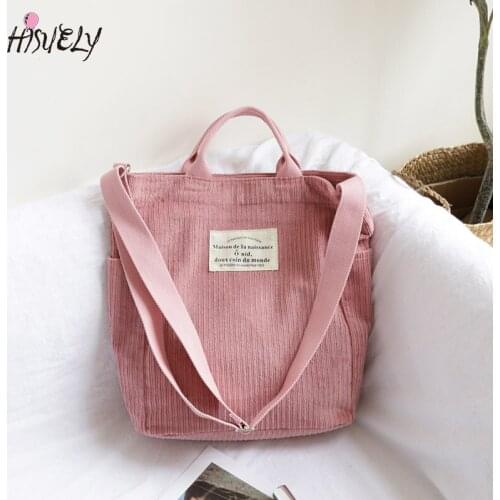 Women Corduroy Shoulder Bag Large Capacity Cloth Handbag Tote Female Crossbody Messenger Bags Ladies Simple Canvas Zipper Purses
