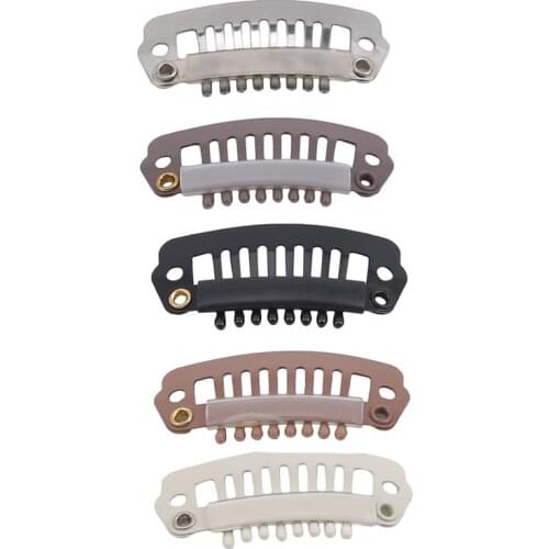 10Pcs Hair Extension Clips Stainless Steel Wig Clips Combs Snap Clips with Rubber for Hair Extension Toupee DIY