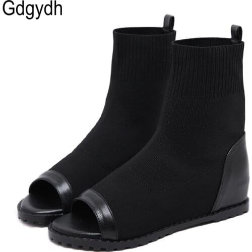 Gdgydh 2021 Summer Boots For Women Stretch Fabric Height Increasing Peep Toe Footwear Woman Shoes Wedges Rome Style Ankle Boots