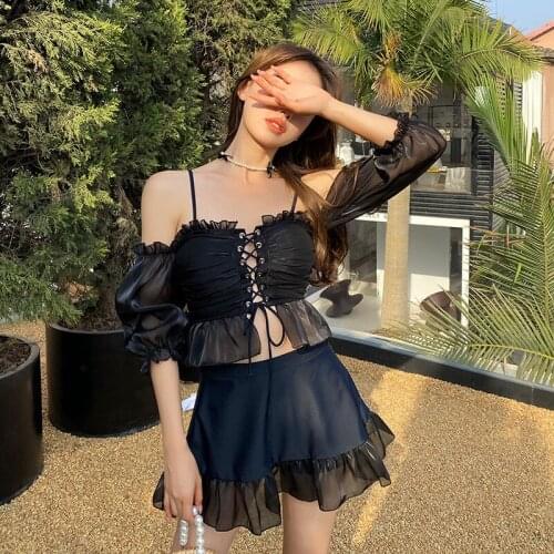 Swimsuit Women Two Piece Trikinis 2021 Bathing Suit Korea Swimwear For Surf Girl New Three Tankini Print Polyester Sierra Surfer