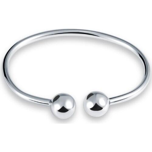 Sinya 925 sterling silver adjustable Bangles bracelets for women girls Mother with 8mm or 10mm silver beads fashion design