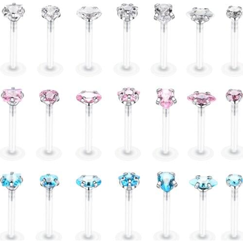 16G Bioplast Flexible Labret Stud Lip Piercing 6/8/10mm Rod +1 Zircon Head Ear Cartilage Tragus Helix Piercing Body Jewelry