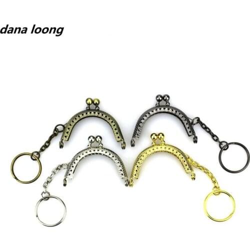 1 Piece 5 CM Half Round Metal Purse Frame Kiss Clasp Lock With Key Ring Bag Parts Accessories