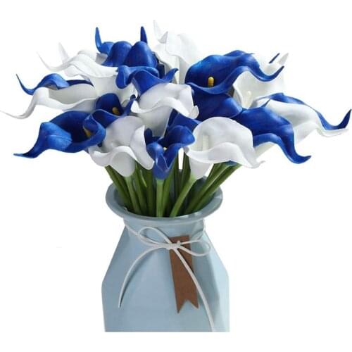20Pcs Artificial Calla Lily Flowers for DIY Bridal Wedding Bouquet Centerpieces Home Decor(Blue and White)