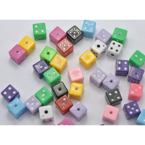 200 Mixed Colour Acrylic Cube Dice Beads 7X7mm
