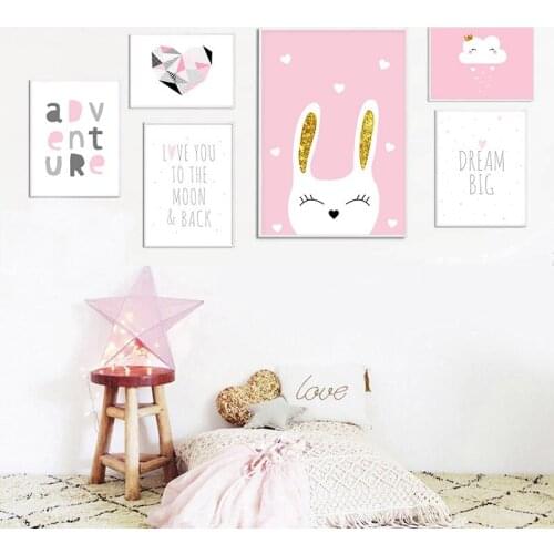 Bunny Cloud Picture Love You to the Moon Nursery Quotes Poster Wall Art Canvas Print Painting Nordic Kids Girls Bedroom Decor