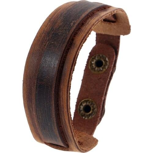 Punk Black Brown Cuff Bracelets & Bangles Wide Genuine Leather Bracelet Men Vintage Wristband Jewelry