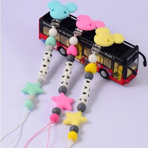 Safe Full Silicone Fve-pointed Star Holder Pacifier Chain Clip Teether Silicone Personalised Name Customed Baby Pacifier Chain