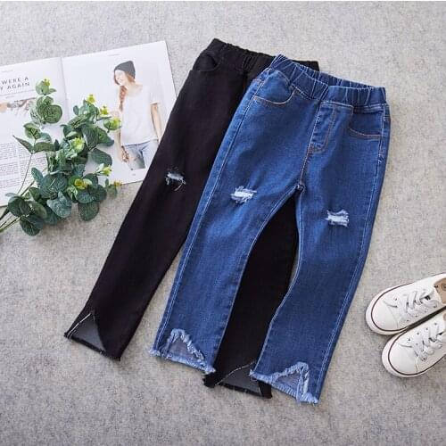 Childrenswear Spring Autumn Summer Girls Holes Jeans Cowboy Skinny Pants Pencil Pant Denim Pants