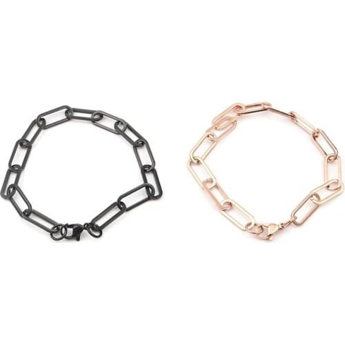 DoreenBeads 304 Stainless Steel Bracelet Rose Gold Color/Black Oval Women Girl Party Club Fashion Chains Jewelry 19.5cm Long,1PC