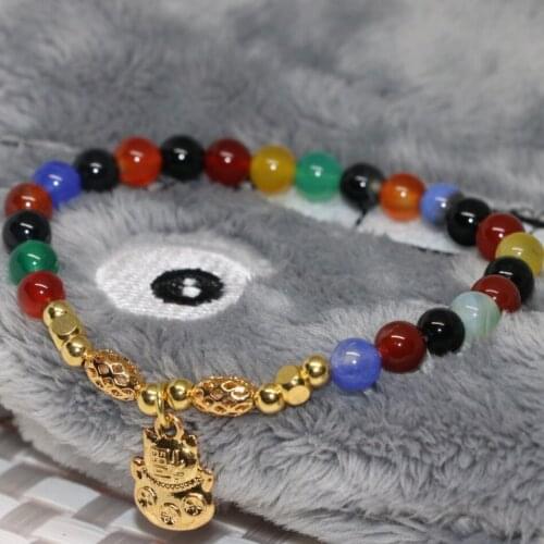 Factory outlet natural multicolor agat carnelian onyx 6mm round bracelet for women stone beads strand jewelry 7.5inch B1980