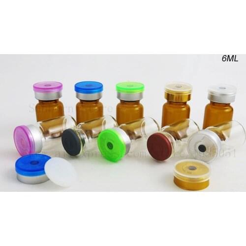 30 X Empty Amber Clear Glass Vials Bottles with red silicone butyl rubber stopper flip off cap 6ml Small injection Serum Bottle
