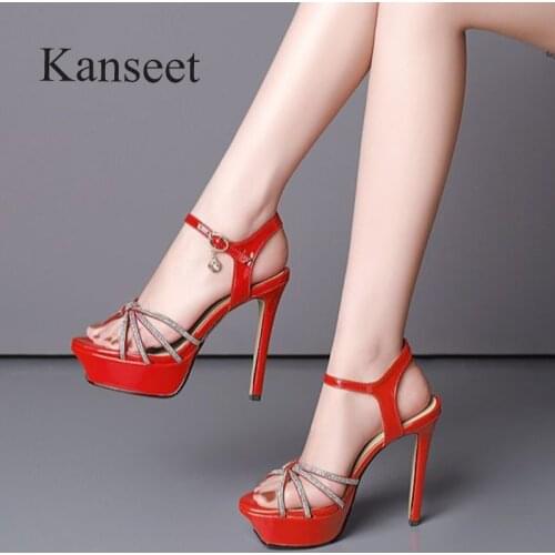 Kanseet Rhinestone Decoration Sexy Sandals Women Thin High Heels Women Shoes 2021 Summer New Party Prom Bridal Red Female Shoes